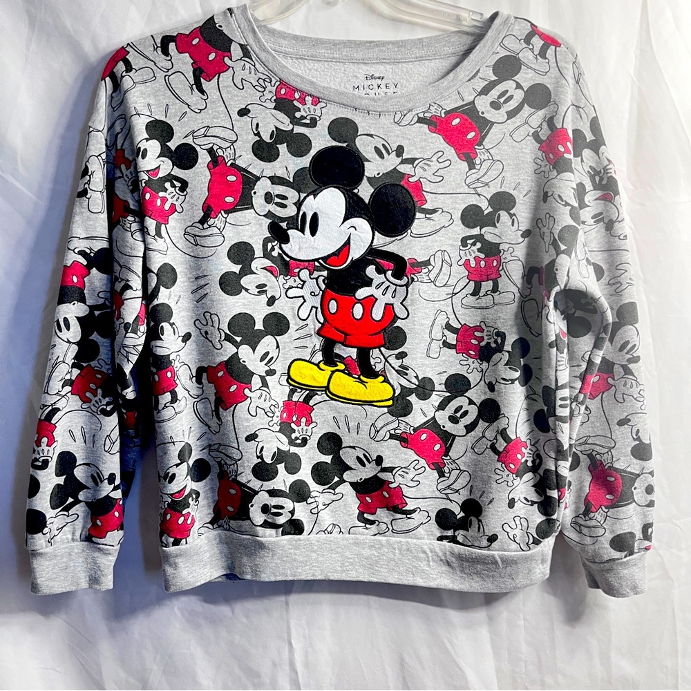 Disney Mickey Mouse Gray Pullover Long Sleeve Sweater L